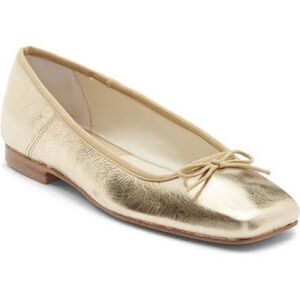Dolce Vita Anisa Metallic Gold Square Toe Ballet Flat with Bow